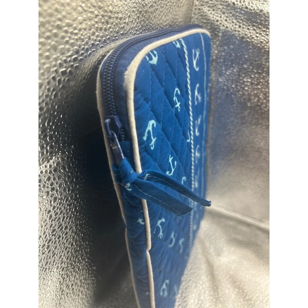 Nautical Blue Quilted Anchor Print Tablet Sleeve Padded Case Chevron Interior